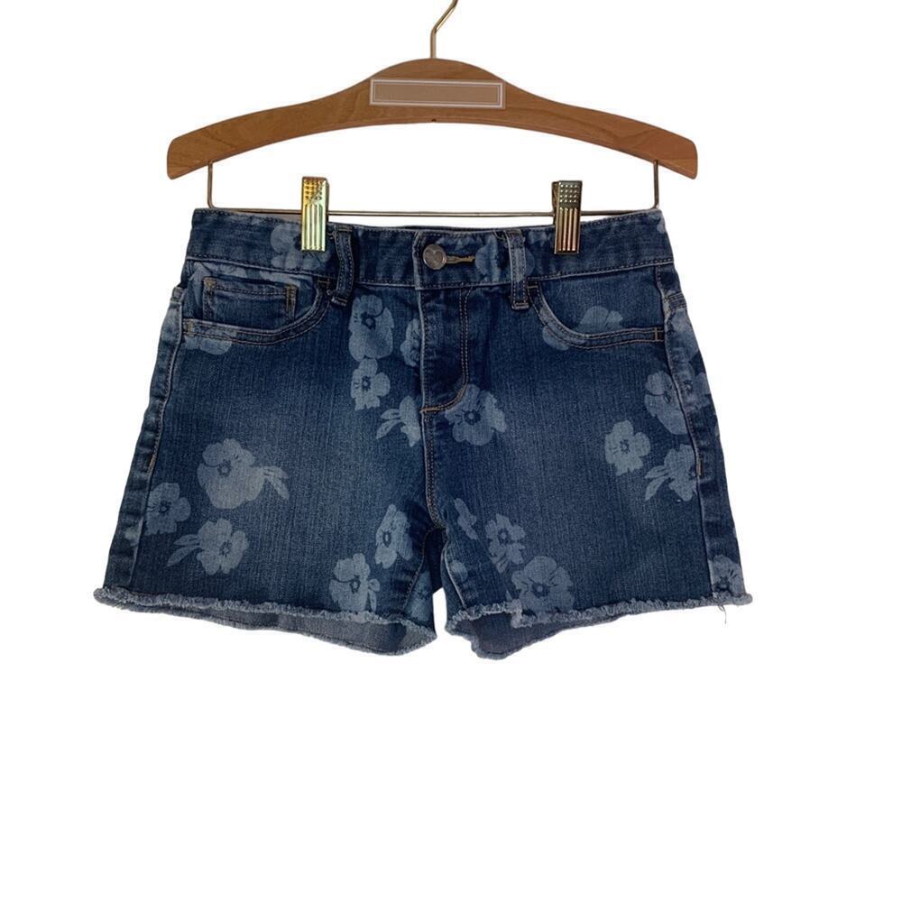OLD NAVY Girl’s Adjustable Waist Medium Wash Flowered Jean Shorts / Size: 12R